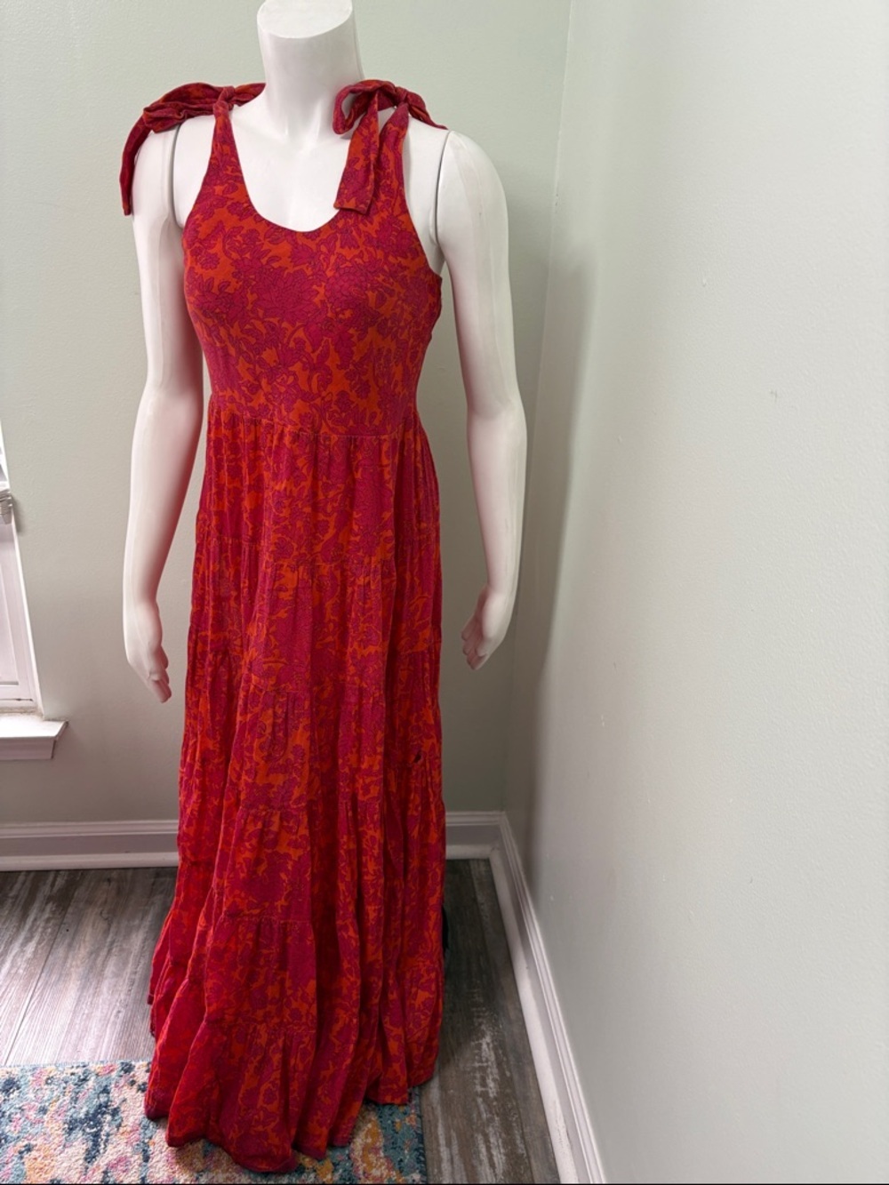Free People Kikas Printed Midi Tiered Dress in Tangerine, Size XS - Picture 13 of 16